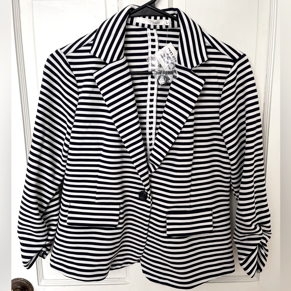 Navy and white striped jacket-women’s size Large